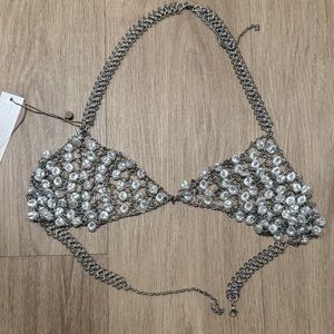 Meshki Silver and White Chain Bralette